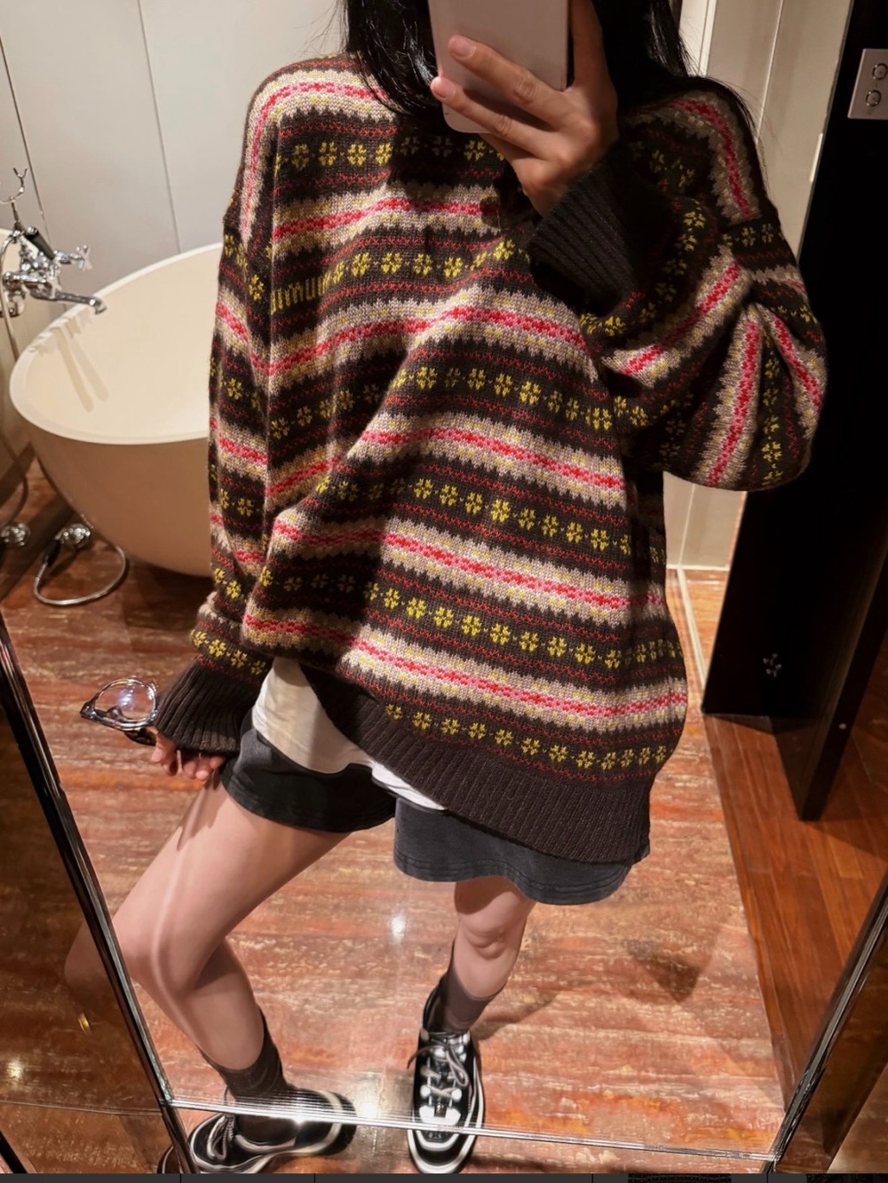 Miu Miu Brown Multicolor Fair Isle Crewneck Sweater